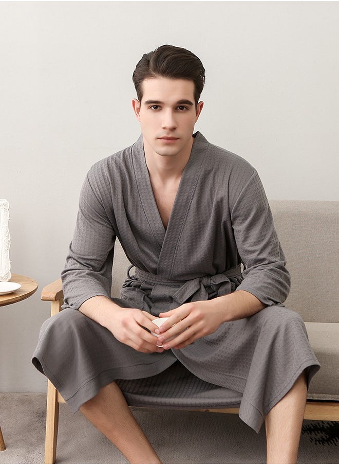 Bukela - Men Waffle Robes Lightweight Knit Bathrobe Sleepwear Kimono Robe Wrap Loungewear with Pocket, Size: M/XL/XXXL - Image 1