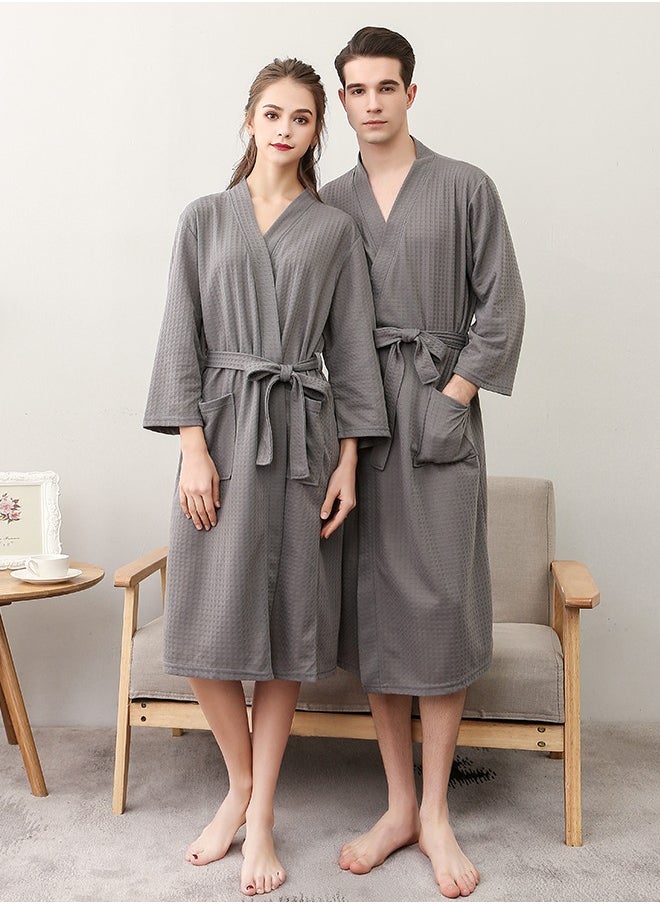 Bukela - Men Waffle Robes Lightweight Knit Bathrobe Sleepwear Kimono Robe Wrap Loungewear with Pocket, Size: M/XL/XXXL - Image 1