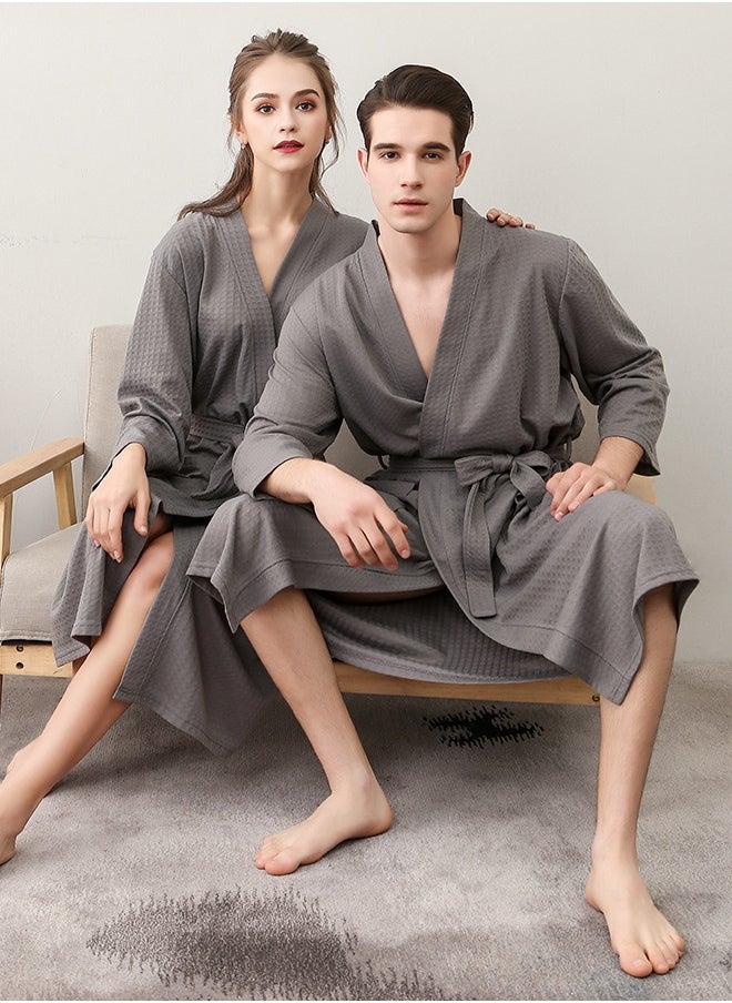 Bukela - Men Waffle Robes Lightweight Knit Bathrobe Sleepwear Kimono Robe Wrap Loungewear with Pocket, Size: M/XL/XXXL - Image 1