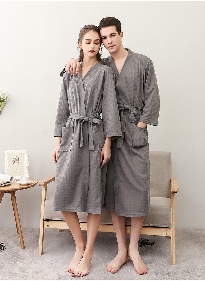 Bukela - Men Waffle Robes Lightweight Knit Bathrobe Sleepwear Kimono Robe Wrap Loungewear with Pocket, Size: M/XL/XXXL - Image 1