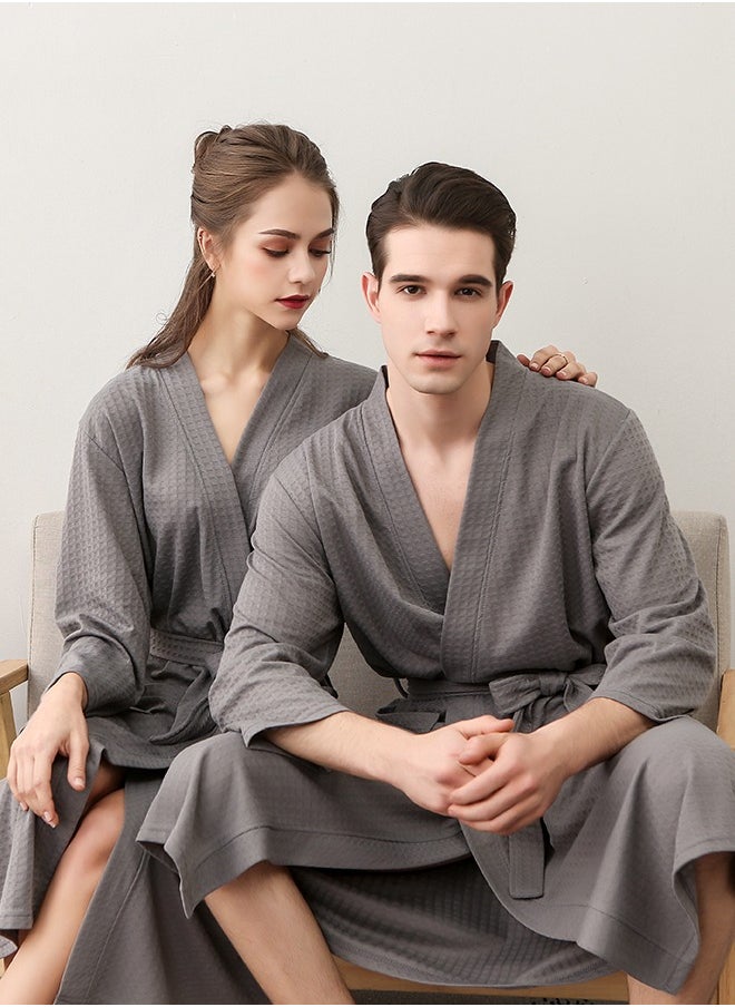 Bukela - Men Waffle Robes Lightweight Knit Bathrobe Sleepwear Kimono Robe Wrap Loungewear with Pocket, Size: M/XL/XXXL - Image 1