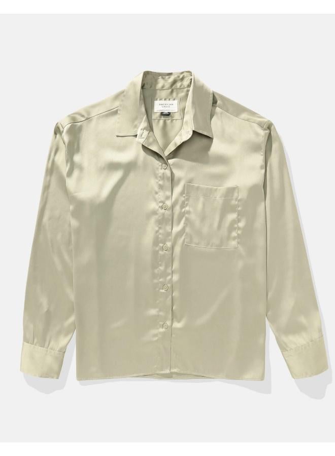 American Eagle AE Satin Button-Up Shirt - Image 3