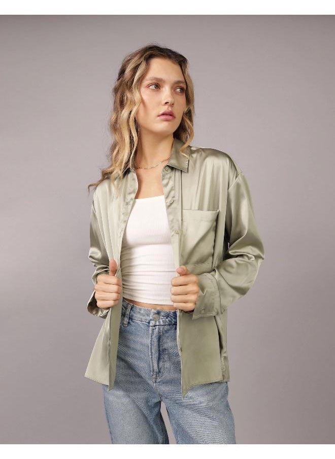 American Eagle AE Satin Button-Up Shirt  - Image 1