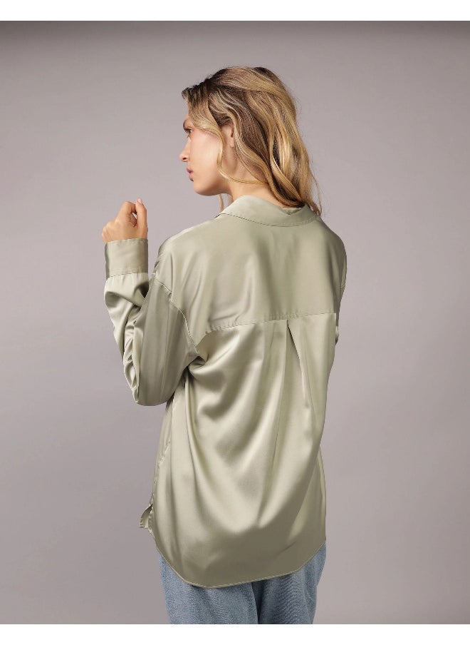 American Eagle AE Satin Button-Up Shirt  - Image 2