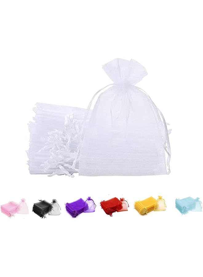 مارك 100 قطعة من أكياس الأورجانزا بأربطة مقاس 9 × 12 سم حقائب مجوهرات وحفلات الزفاف وعيد الميلاد وحقائب الهدايا باللون الأبيض - Image 1