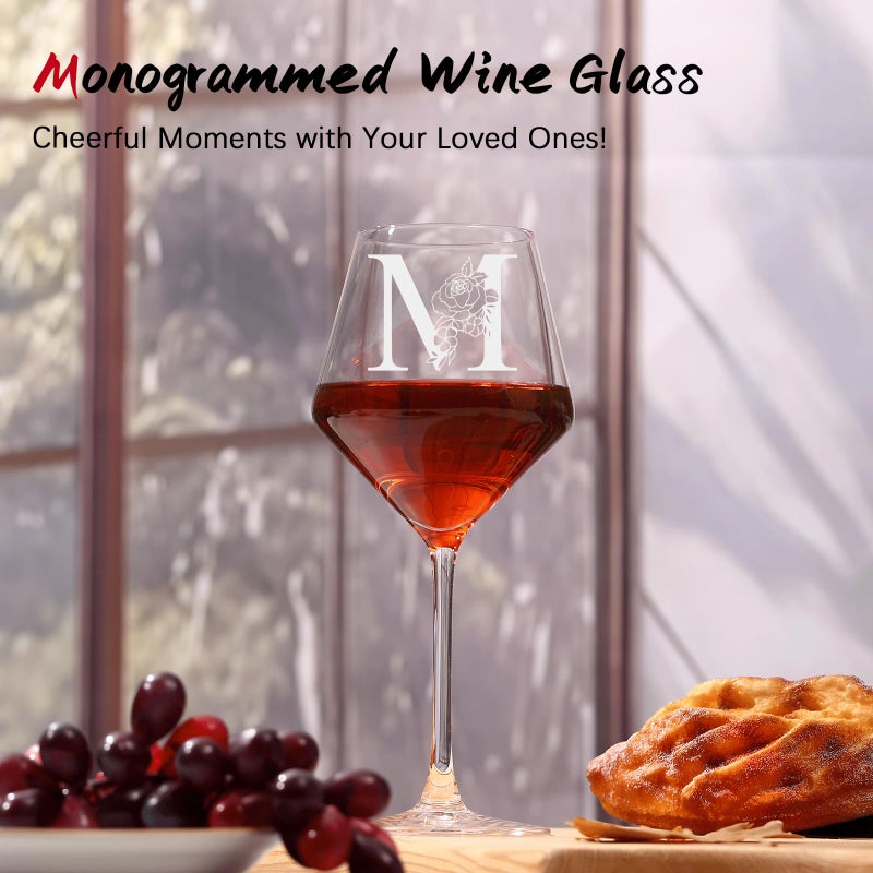ELERGIFTS Personalized Gifts for Women, Monogrammed A-Z Wine Glass Customized Gift with Wine Stopper, Unique Christmas Birthday Gifts for Women Mom Friend Sister Wife -Dishwasher Safe (M) - Image 2