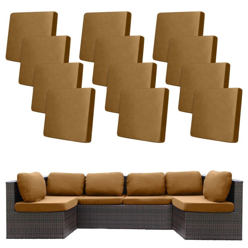 BIETYONE 12Pcs Stretch Patio Cushion Covers,Outdoor Couch Covers Replacement,Outdoor Couch & Sofa Slipcovers,for Patio Furniture Cushion Covers,Washable Reusable urniture Protector (Camel,Cover Only) - Image 1