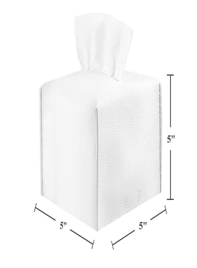 VIVIDLY 2 Pack, VIVIDLY Tissue Box Cover Holder, Square Modern PU Leather Tissue Box Holder, Can be Used for Bathroom Dressing Table, Bedside Table, Office Desk & Car 5"X5"X5"- (White, 2) - Image 2