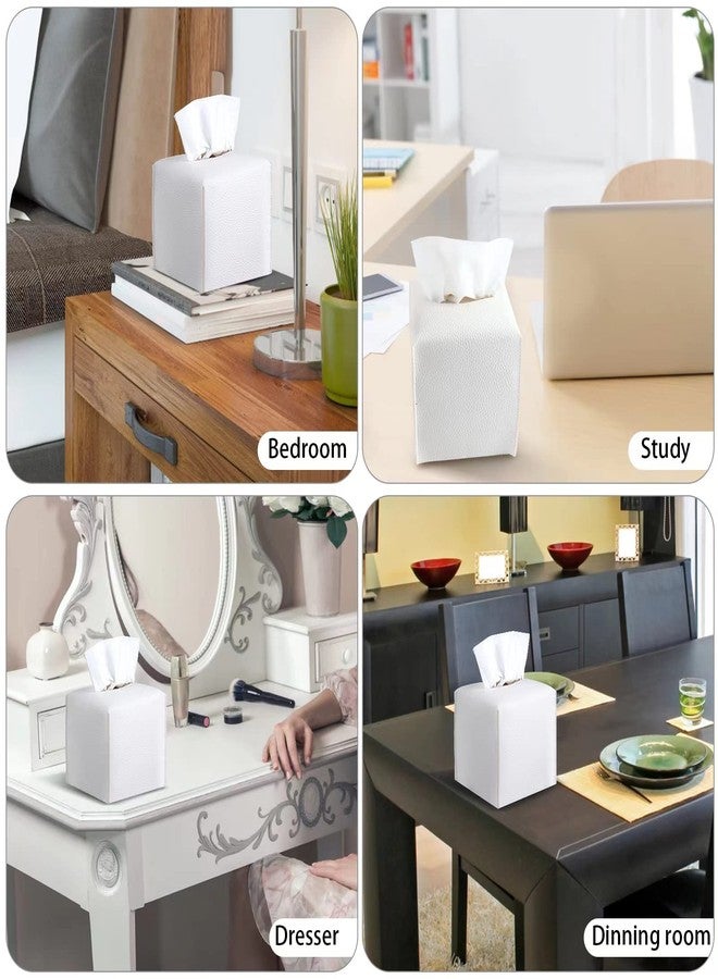 VIVIDLY 2 Pack, VIVIDLY Tissue Box Cover Holder, Square Modern PU Leather Tissue Box Holder, Can be Used for Bathroom Dressing Table, Bedside Table, Office Desk & Car 5"X5"X5"- (White, 2) - Image 4