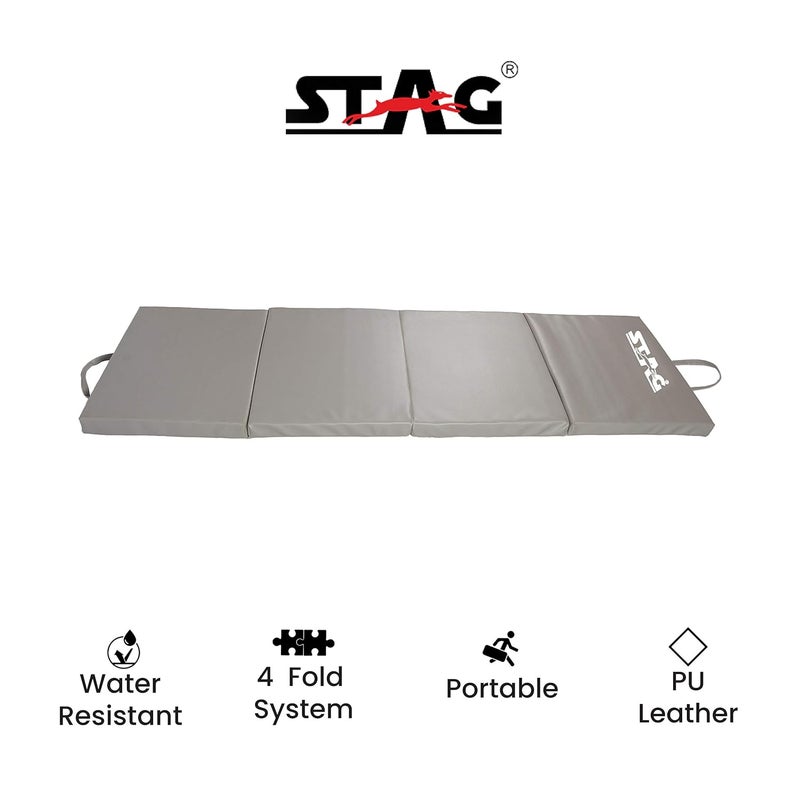 STAG حصيرة لياقة بدنية قابلة للطي لجميع الأغراض (180 سم × 60 سم - 20 مم) | تستخدم للتقلب، الأيروبكس، الجمباز، اليوغا وتمارين الأرض | وسادة صدمات رغوة سميكة إضافية | قابلة للطي بأربعة اتجاهات مع مقابض حمل - رمادي - Image 2