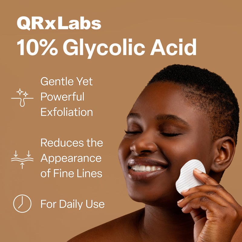 QRxLabs Glycolic Acid Pads - 10% Glycolic Acid Exfoliating Pads - Rinse-Free Face Peel - Antioxidant Chemical Exfoliant with Vitamins B5, C & E, Green Tea Extract - 50 Count, Mint & Eucalyptus - Image 2