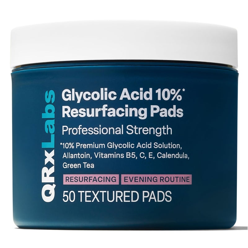 QRxLabs Glycolic Acid Pads - 10% Glycolic Acid Exfoliating Pads - Rinse-Free Face Peel - Antioxidant Chemical Exfoliant with Vitamins B5, C & E, Green Tea Extract - 50 Count, Mint & Eucalyptus - Image 1