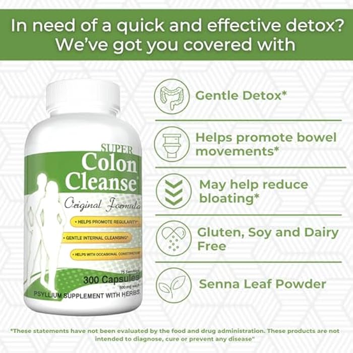 Health Plus Super Colon Cleanse Original Formula (1990-2025), 300 Capsules, 6 Cleanses - Digestive Support, Constipation Relief with Psyllium Husk and Senna Leaf - Image 3