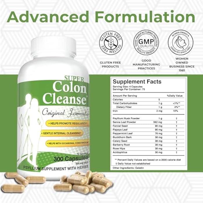 Health Plus Super Colon Cleanse Original Formula (1990-2025), 300 Capsules, 6 Cleanses - Digestive Support, Constipation Relief with Psyllium Husk and Senna Leaf - Image 2