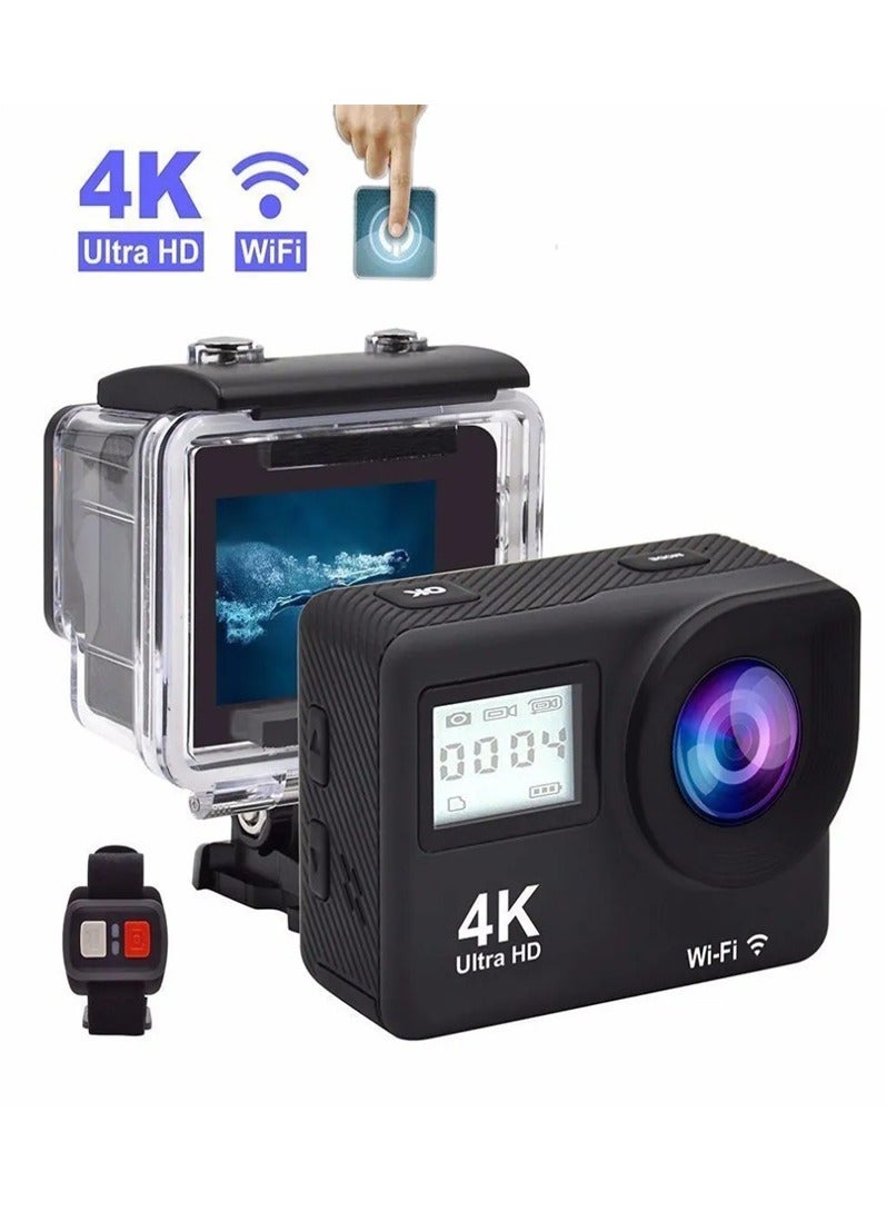 4K HD WiFi Anti-Shake Sports Camera Waterproof Remote Control Sports Camera with 64GB U3 Card, Remote Control and Accessories (Black) - Image 3