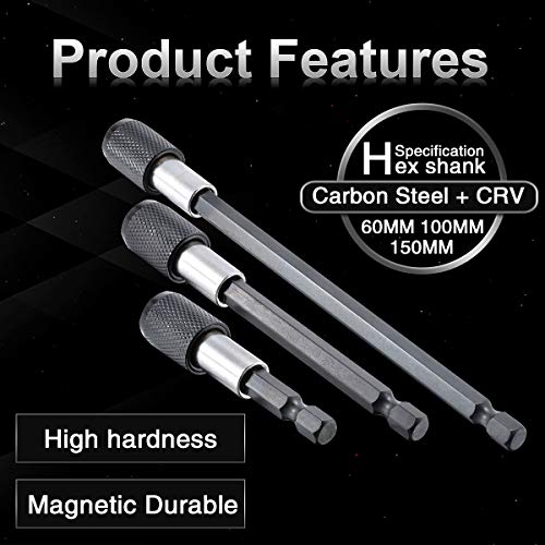 KATUR 60-150mm Screw Bit Holder, Extension Screwdriver Drill Bit Holder, 1/4 Inch Magnetic Hex Extension Chuck Adapter Set for Screws, Nuts, Drill Bit Set, Handheld Driver (60,100,150mm) - Image 3