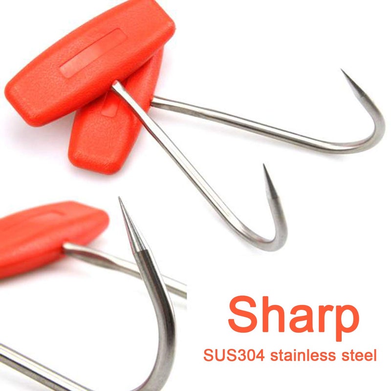 TIHOOD 2PCS Meat Hooks for Butchering,T Shaped Boning Hooks with Handle 6 inch Stainless Steel Butcher Shop Tool Kit (Orange x2) - Image 3