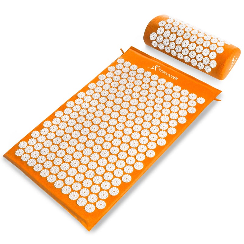 ProsourceFit Acupressure Mat and Pillow Set for Back/Neck Pain Relief and Muscle Relaxation, Orange - Image 1
