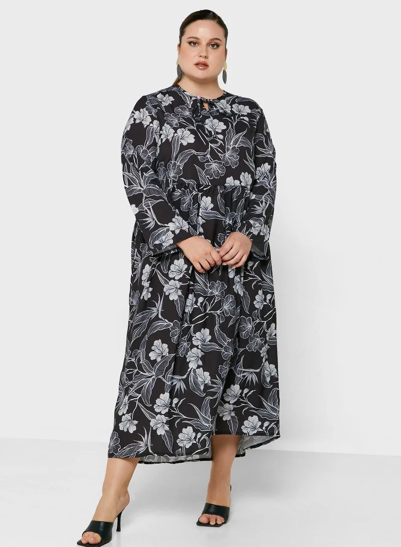Alia by modanisa Tie Neck Printed Dress