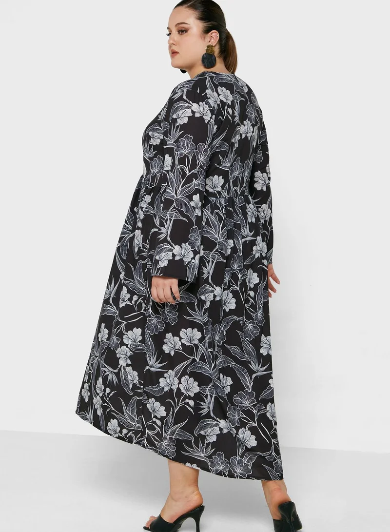 Alia by modanisa Tie Neck Printed Dress
