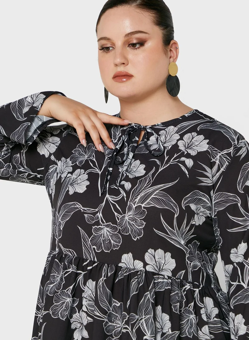 Alia by modanisa Tie Neck Printed Dress
