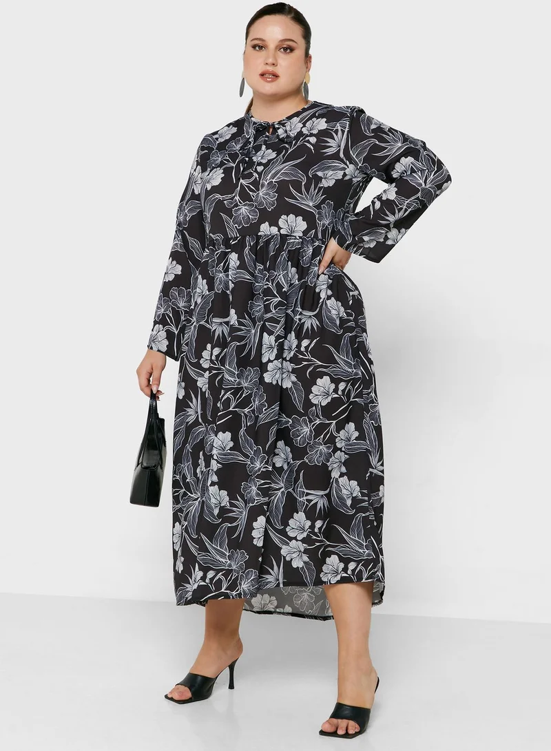 Alia by modanisa Tie Neck Printed Dress