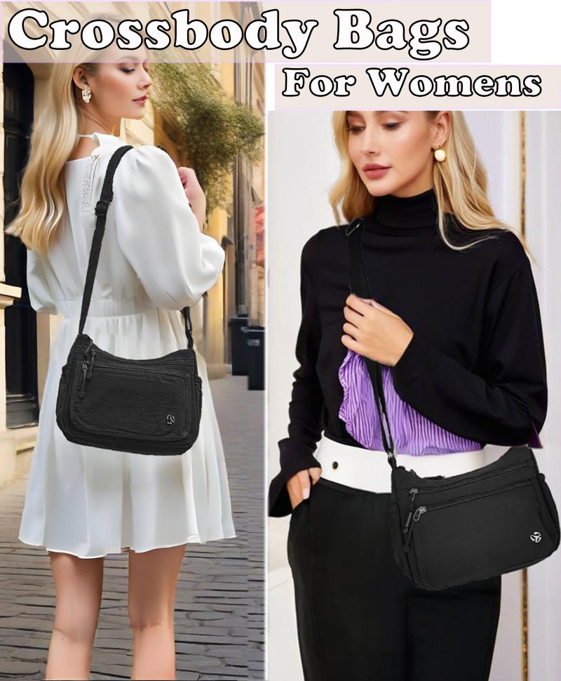 Wytidian Crossbody Bags for Women Waterproof Nylon Shoulder Bag Roomy Multiple Pockets Messenger Purses Handbags (Black) - Image 2