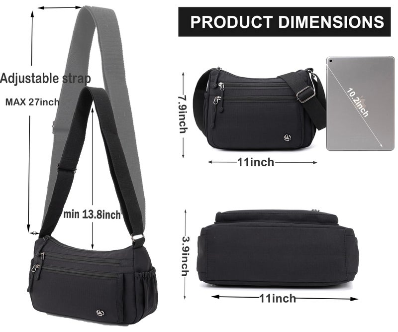 Wytidian Crossbody Bags for Women Waterproof Nylon Shoulder Bag Roomy Multiple Pockets Messenger Purses Handbags (Black) - Image 4