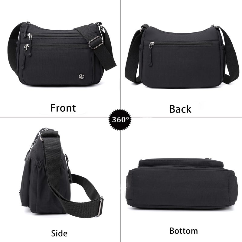 Wytidian Crossbody Bags for Women Waterproof Nylon Shoulder Bag Roomy Multiple Pockets Messenger Purses Handbags (Black) - Image 3