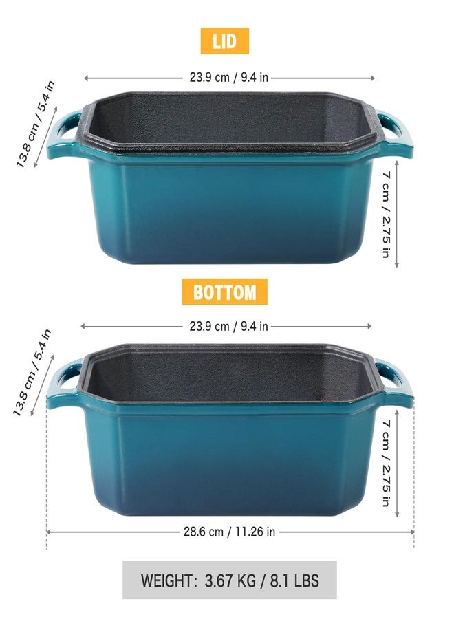 Flavehc Bread Pan Cast Iron Loaf Pan with Lid Bread Loaf Pan 8.5x4.5 Inch Loaf Pan Enameled Cast Iron Sourdough Loaf Pan, DarkCyan - Image 4