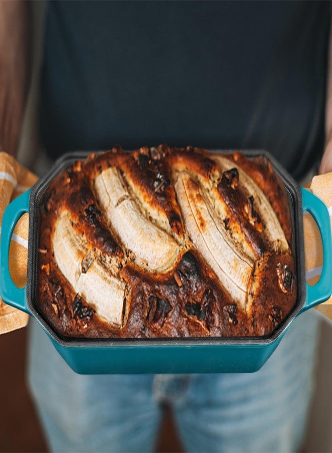 Flavehc Bread Pan Cast Iron Loaf Pan with Lid Bread Loaf Pan 8.5x4.5 Inch Loaf Pan Enameled Cast Iron Sourdough Loaf Pan, DarkCyan - Image 5