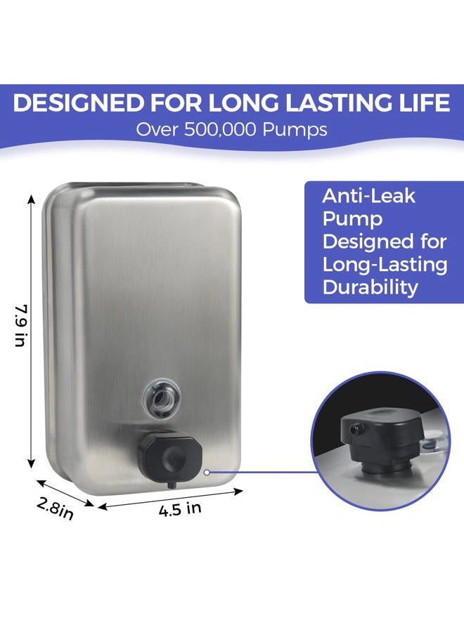 Stardrix Heavy Duty Stainless Steel Wall Mount Soap Dispenser, 1100ml/37oz, with Corrosion Proof Lining and Anti-Leak Pump for Commercial & Home Bathroom Kitchen(Vertical) - Image 3