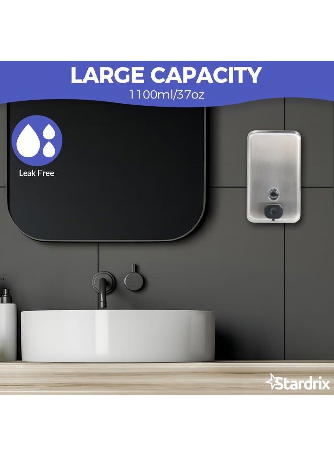 Stardrix Heavy Duty Stainless Steel Wall Mount Soap Dispenser, 1100ml/37oz, with Corrosion Proof Lining and Anti-Leak Pump for Commercial & Home Bathroom Kitchen(Vertical) - Image 2