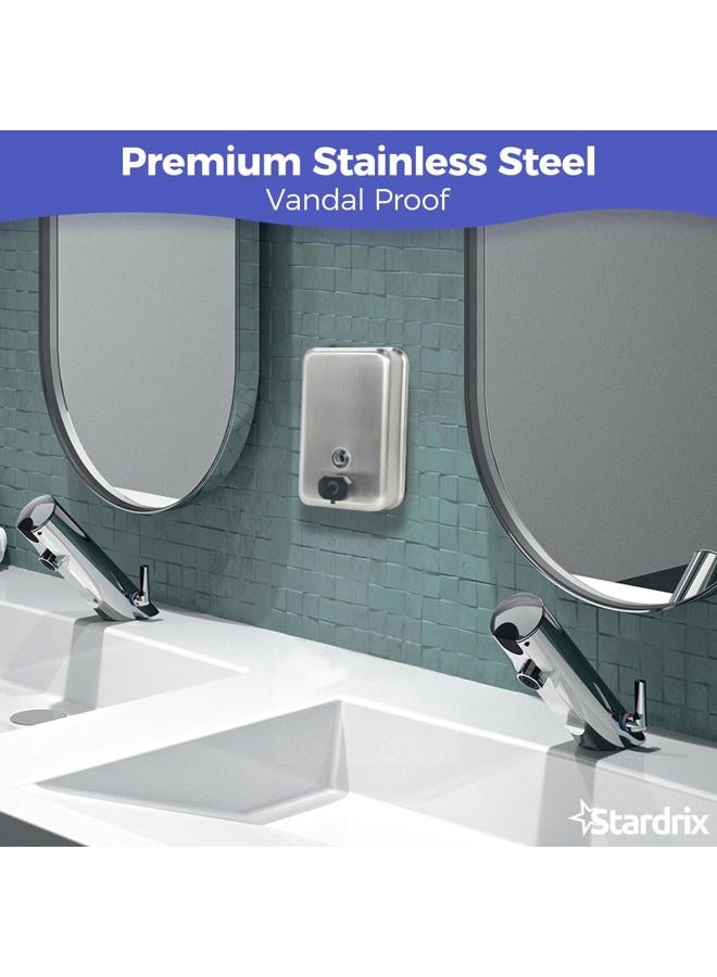 Stardrix Heavy Duty Stainless Steel Wall Mount Soap Dispenser, 1100ml/37oz, with Corrosion Proof Lining and Anti-Leak Pump for Commercial & Home Bathroom Kitchen(Vertical) - Image 5