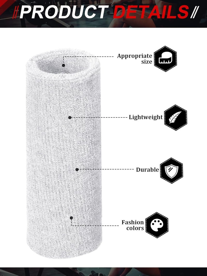 Sumind 8 Pieces 6 Inch Wrist Sweatband Sports Wristbands Tennis Elastic Athletic Wristband for Men and Women Wide Wrist Protection Band Long Size for Basketball Running - Image 2