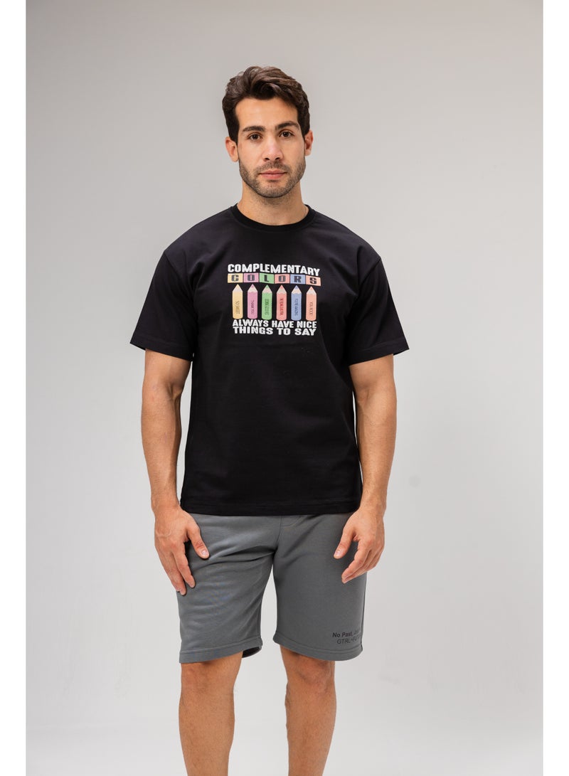 Future Men Basic Half Sleeves T-Shirt Casual Style With Simple Design For Men Black Size XL - Image 1