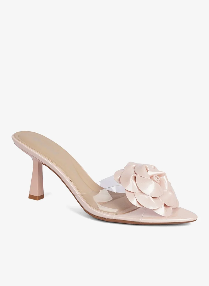 كابلي حذاء ميول بكعب شفاف وتفصيل زهرة ساتان