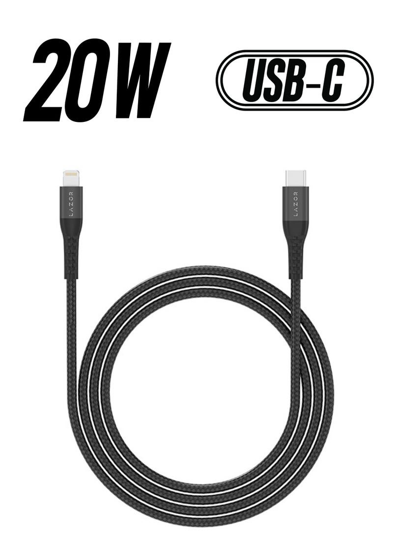 Lazor Flow L  Fast Charging Cable with PD20W Type-C Lightning for Iphone CL90 Black- 3m - Image 1