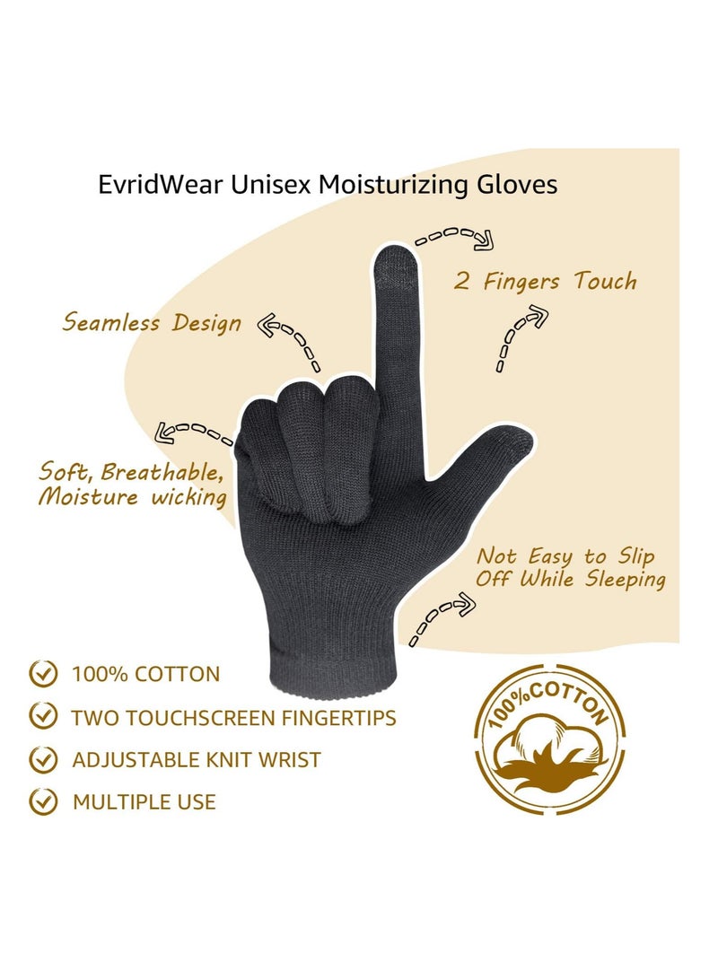 Evridwear Evridwear Men Moisturizing Cotton Gloves with Touchscreen Fingertips for Eczema Beauty Cosmetic Dry Hands Sensitive Irritated Skin Therapy Overnight Bedtime, 6 Pairs, Lightweight-Black, L/XL  - Image 2