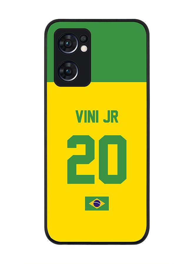 Stylizedd Rugged Black edge case for Oppo Reno7 5G  Slim fit Soft Case Flexible Rubber Edges Anti Drop TPU Gel Thin Cover - Football Team - Brazil Player Name - Vini Jr - Image 1