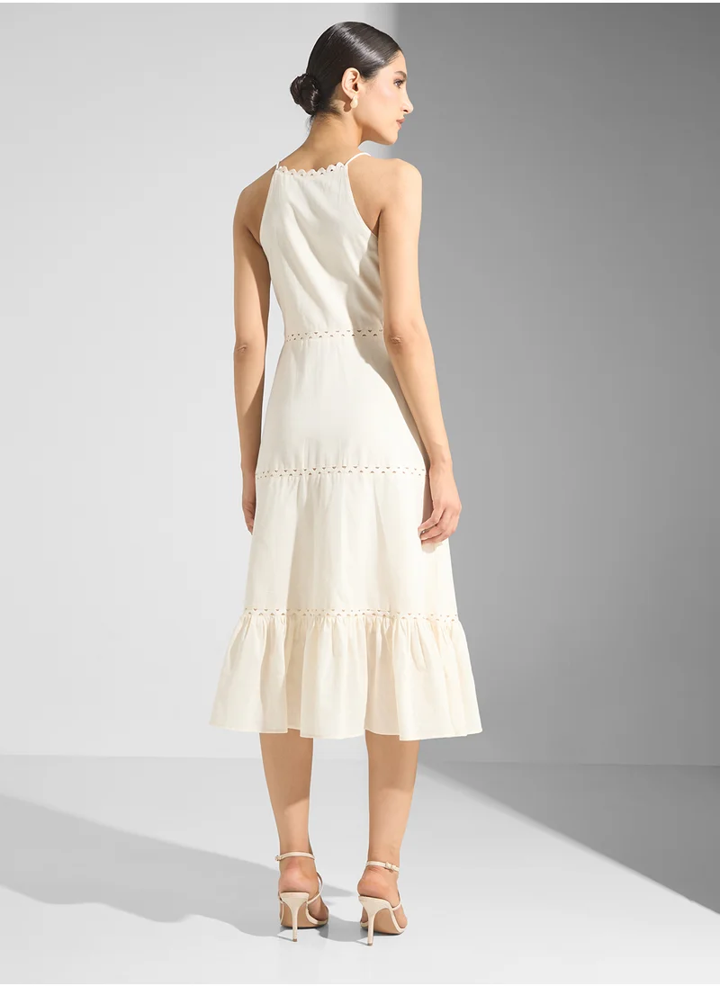 هوب اند ايفي Embellished High Neck Tiered Skirt Midi Dress