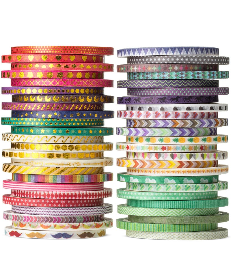 Mr. Pen Mr Pen Skinny Washi Tape Set 48 Rolls Gold Foil Print 3mm Wide 55 YardsRoll Washi Tape for Scrapbook Arts Crafts Journals and Planners - Image 2
