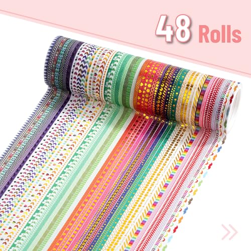 Mr. Pen Mr Pen Skinny Washi Tape Set 48 Rolls Gold Foil Print 3mm Wide 55 YardsRoll Washi Tape for Scrapbook Arts Crafts Journals and Planners - Image 3