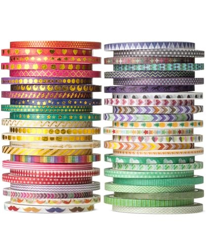 Mr. Pen Mr Pen Skinny Washi Tape Set 48 Rolls Gold Foil Print 3mm Wide 55 YardsRoll Washi Tape for Scrapbook Arts Crafts Journals and Planners - Image 1