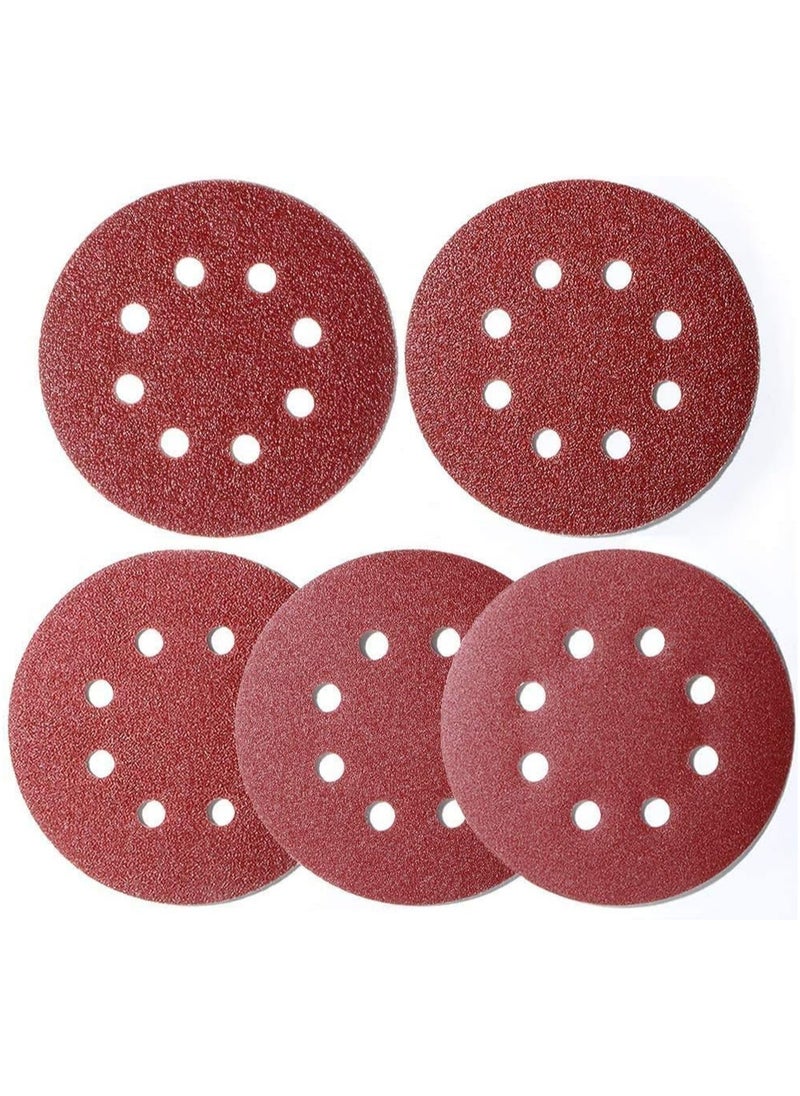 Hiras - 100-Piece 8 Holes 125mm Sanding Discs Sandpaper (Hook and Loop 20x80/120/180/240/320 Mixed Grit)5 Inch  Sandpaper Set for Sanding Grinders, Polishing Tools, Orbital Sanders - Image 1