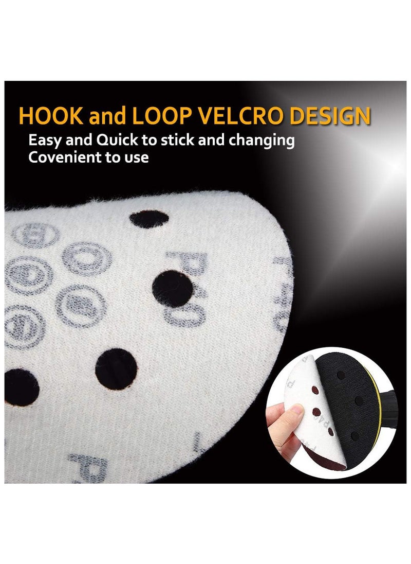 Hiras - 100-Piece 8 Holes 125mm Sanding Discs Sandpaper (Hook and Loop 20x80/120/180/240/320 Mixed Grit)5 Inch  Sandpaper Set for Sanding Grinders, Polishing Tools, Orbital Sanders - Image 1