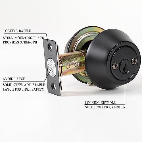 Rulart Double keyed Deadbolt Lock - Keyed on Both Sides, 2-Way Adjustable Cylinder Deadbolt (Privacy/Passage), Satin Stainless Steel(Black, Double Side) - Image 2