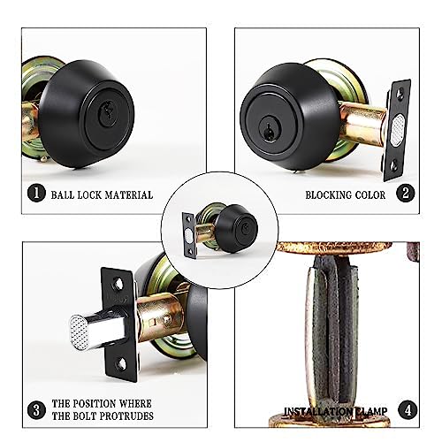 Rulart Double keyed Deadbolt Lock - Keyed on Both Sides, 2-Way Adjustable Cylinder Deadbolt (Privacy/Passage), Satin Stainless Steel(Black, Double Side) - Image 4