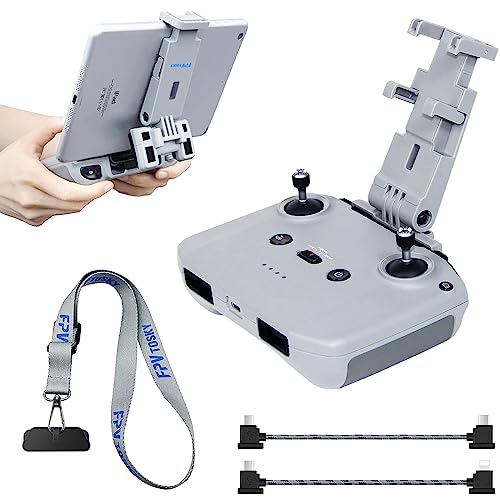 FPVtosky No Disassembly Tablet Holder for DJI Flip/Neo/Mini 4K/ 2 SE/Air 3/ Mini 5/4/ 3 Pro, 7-12 Inch Foldable iPad Mount Holder Pack of Lanyard and 2 Cables, Fits DJI RC-N1/RC-N2/RC-N3 Accessories - Image 1