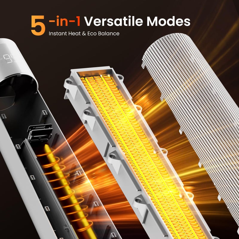 FLANUR 1500W PTC Ceramic Smart Space Heaters for Indoor Use, Portable Heater with Remote & App Control for Large Room, Office, ECO Modes, Safety Protection, 70Â° Oscillation, 12H Timer, Silver, 1 Pack - Image 4
